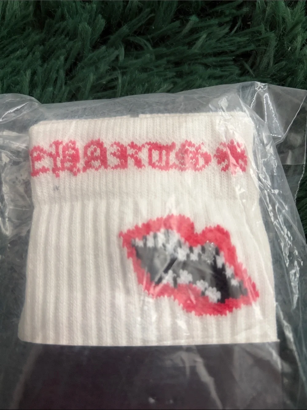 White And Pink Chrome Heart Socks